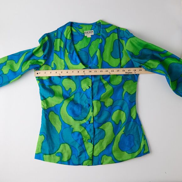 VTG 60s Psychedelic Blouse M Mod Abstract Art Top Statement Retro Groovy Stains - Picture 4 of 14
